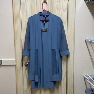 Slate colored dress with jacket.